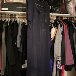 Sheer Navy Sleeveless Button Up Duster 