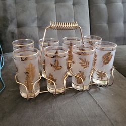 Rare 50s/60s Libbey 22k Gold Leaf Glasses 