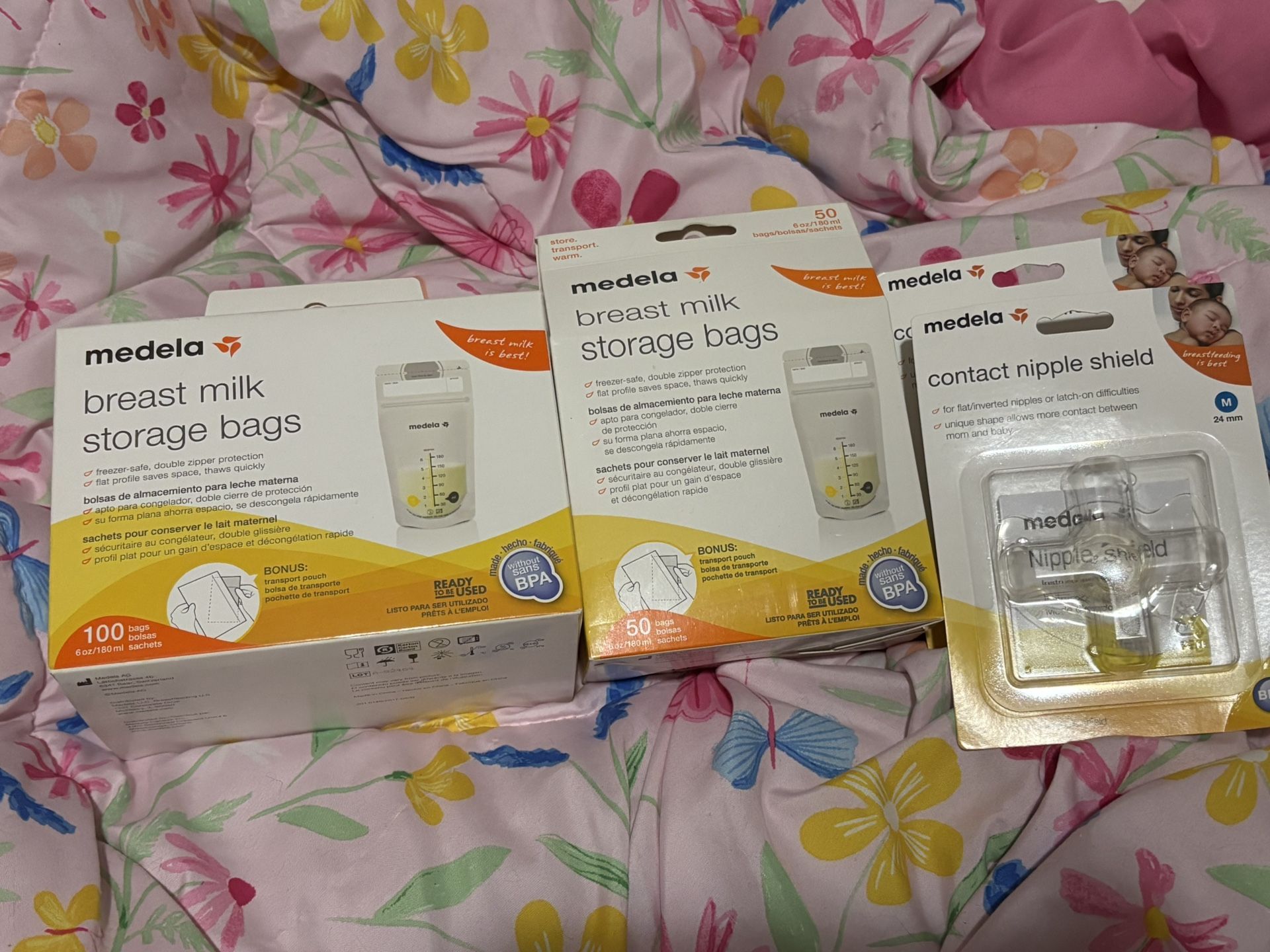 150 Breast milk Storage Bags And 2 Nipple Shields