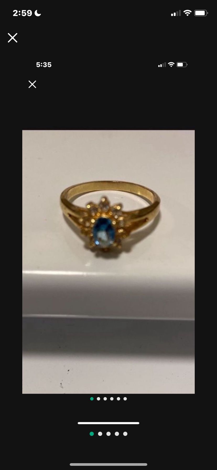 Costume Yellow Gold Blue Topaz/ Diamond Size 8 Ring