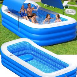 2026 Inflatable Pool with Canopy,Upgraded Blow Up Pool for Adults&Kids,Large Inflatable Pool with Seat and Big Backrest,Kiddie Pool with Shade,Kid Swi