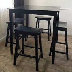 Tall Table & 4 Stools (dark brown)