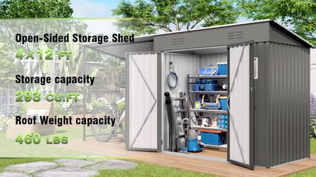 12x4ft Metal Lean to Shed with Open-Sided Pergola , 4'x6' Outdoor Storage Shed & 6'x4' Attached Hardtop Gazebo Combo, 2-in-1 Sheds & Outdoor Storage t