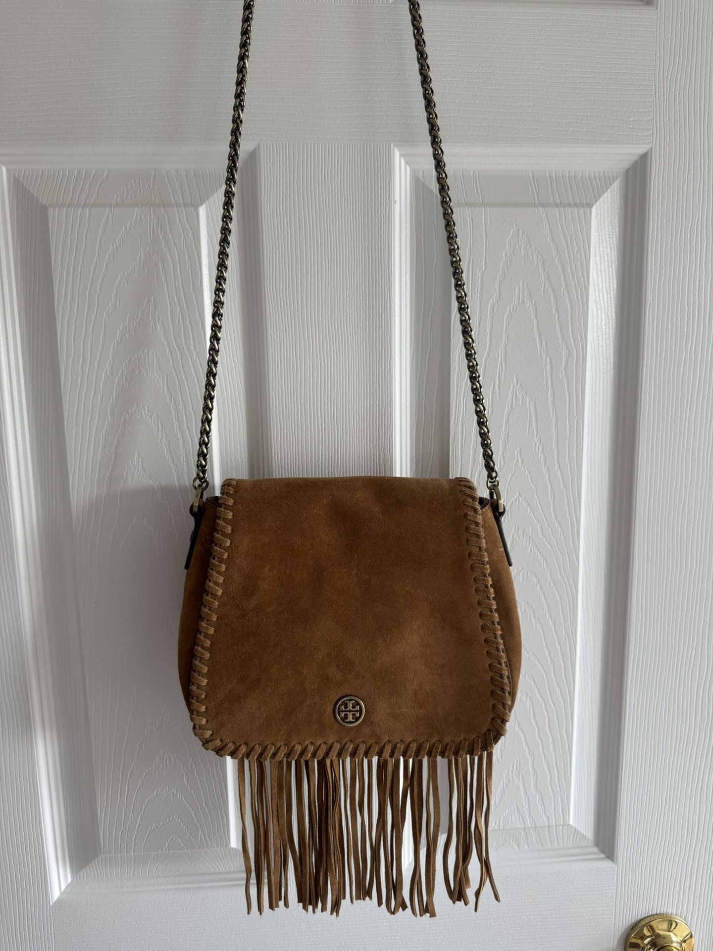 New Tory Burch Brown Fringed Crossbody