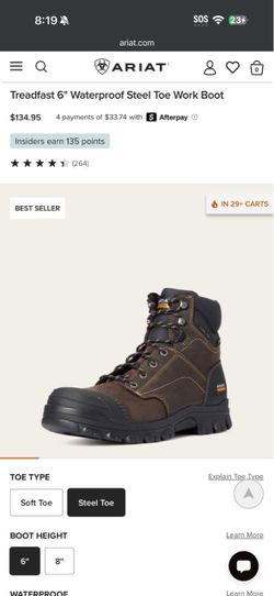 Ariat Treadfast 6" Waterproof Steel Toe Work Boot