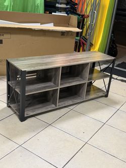 TV STAND WITH 6 STORAGE CABINETS Color Grey Material Engineered wood Recommended Uses for Product Arts and crafts, Entertainment media Product dimens