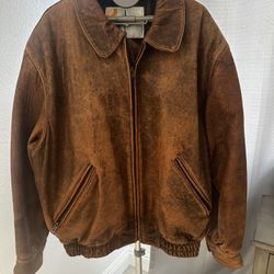 Leather Zip Bomber Jacket 