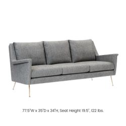 Gray Twill Sofa - Brass Legs