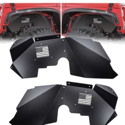 OPALL Fit Jeep Wrangler Front Inner Fender Liners for 2007-2018 2 Door & 4 Door Jeep Wrangler JK JKU 4WD US Flag Logo Lightweight Aluminum Design Blac