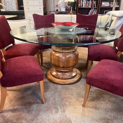 Glass Dining Table With Solid Wood Base 