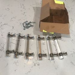 Cabinet Hardware / Handles Set Of 6/Acrylic And Chrome  3-3/4” Center To Center /pickup Lakewood Ranch 
