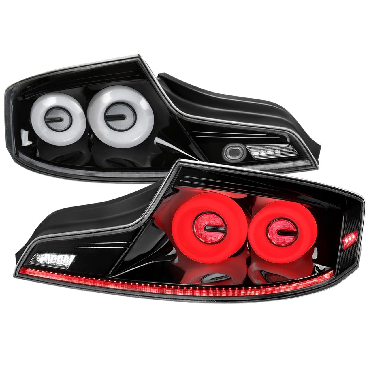 SD 2003-2007 Infiniti G35 Coupe White LED Halo Sequential Signal Tail Lights (Glossy Black Housing/Clear Lens)