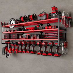 48" Large Power Tools Organizer Wall Mount,12 Drill Holder for Garage, Workshop（BLACK/RED/YELLOW)