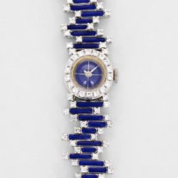 UNIVERSAL GENEVE WHITE GOLD BLUE ENAMEL & DIAMOND WATCH
