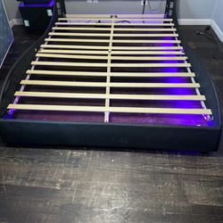 Queen Size Bed, Black With Led Lights 