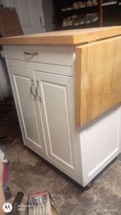 Rolling Kitchen Island with Butcher Block Top