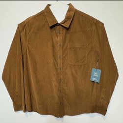 George Mens Corduroy Button Down Shirt Long Sleeve Brown Size 2XL