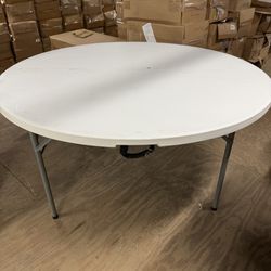 Flash Furniture Scarborough 5' Round Bi-Fold Plastic Event Folding Table with Handle, White