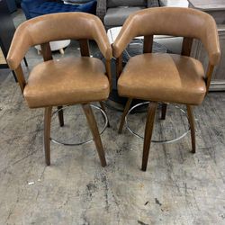 CHITA Swivel Counter Height Barstools Set of 2, FSC Certified Faux Leather Upholstered Bar Stools