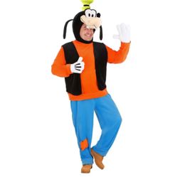 Disney Goofy costume size small new with orange shirt, black vest, blue pants with orange patch, and Goofy headpiece #disney #costume