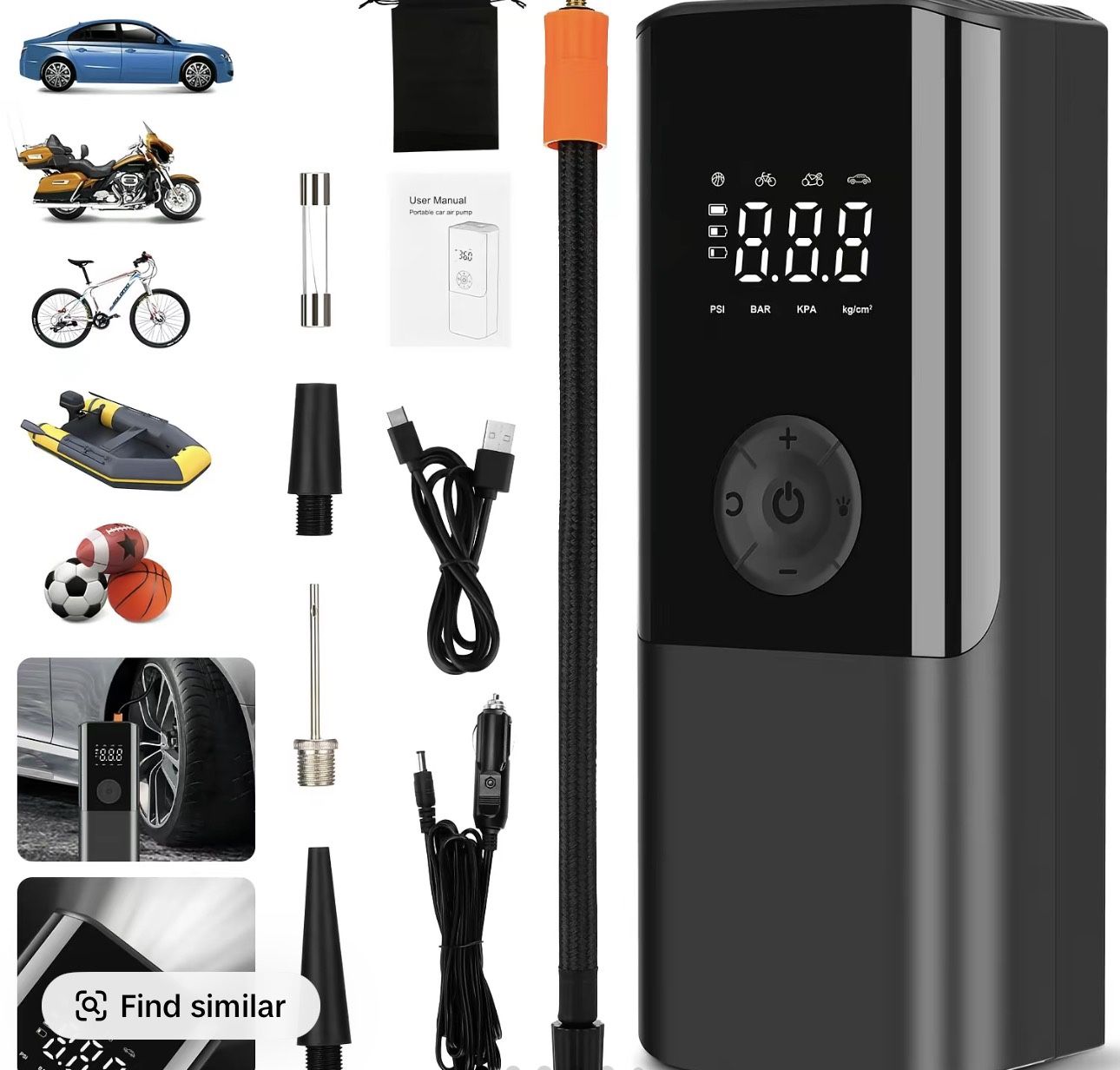 Portable Air, Compressor Tire Inflator With Pressure Gauge