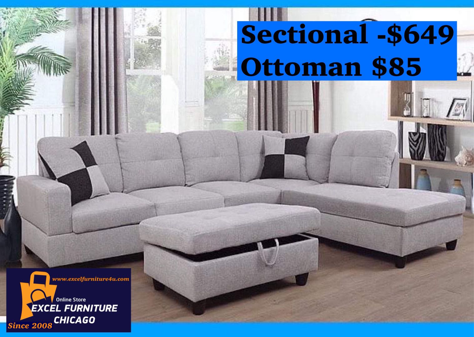 Brand New Grey Sectional Sofa Couch 