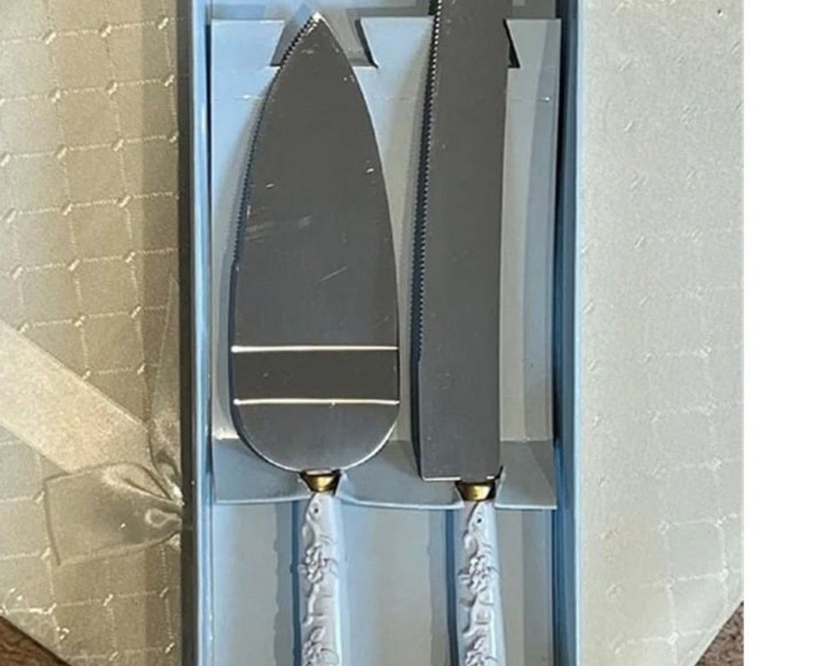 NEW - CHERRY BLOSSOM floral wedding stainless steel knife and cake server set
