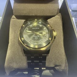 Bulova Marine Stainless Steel Black Watch with Box and Links