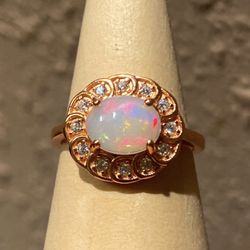 Opal Rose Gold Ring 925 Sz 7