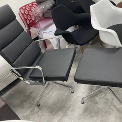 New Eames Style Soft Pad Lounge Chair And Ottoman Black Leather
