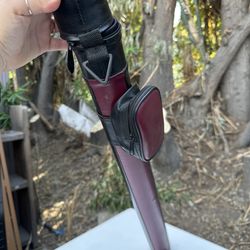 Vintage Style Pool Cue Case 31” Burgundy Black Vinyl 9 Ball Zipper Pouch Billiards