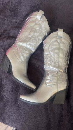 Metallic silver boots