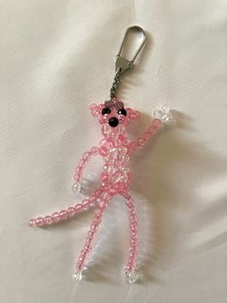 New Pink Panther Handmade Bead Charm Keychain Key Hanger Keyring Bling