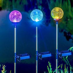 SOLPEX Solar Garden Lights 3 Pack, Solar Lights Outdoor Decorative, Solar Globe Lights Outdoor Waterproof for Yard and Garden, Multi-Color Changing Cr