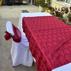 used bows, tablecloths and centerpieces  