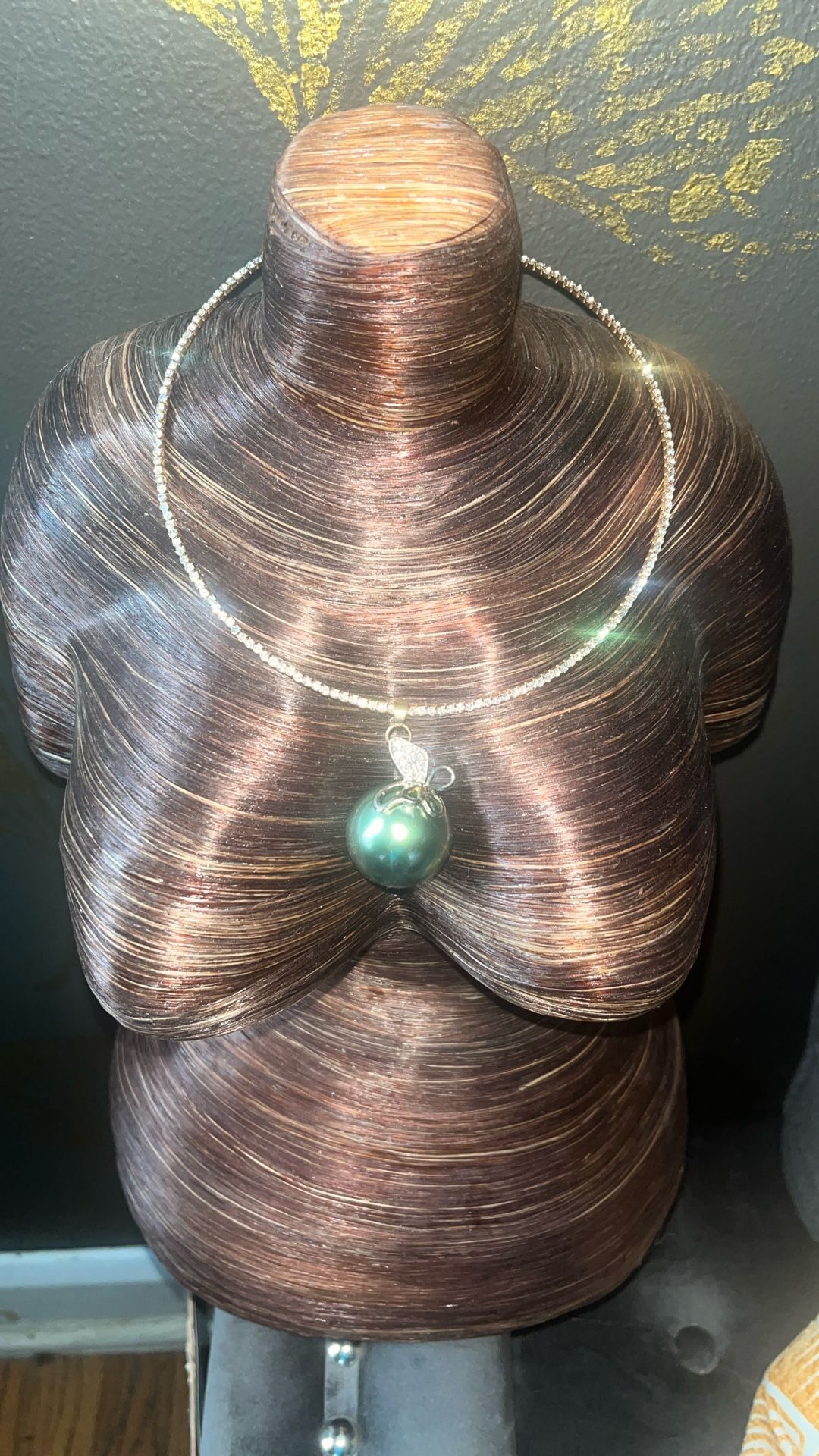 Rhinestone Choker With Tahitian Black Faux Pearl