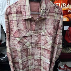 TRNCHS "Fatah" Pink Distressed Plaid Button Up