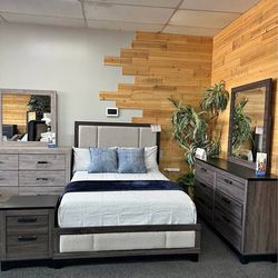 Complete Bedroom Set - Queen / Full Size (Bedframe/Nightstand/Dresser/Mirror) COD