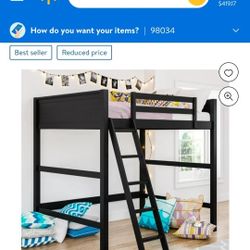 Black Twin Wooden Loft Bed With Ladder