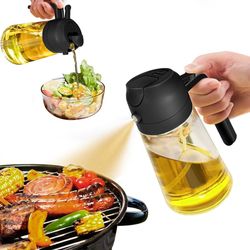 YARRAMATE Oil Sprayer for Cooking, 2 in 1 Olive Oil Dispenser Bottle for Kitchen, 16oz/470ml Premium Glass Oil Bottle, Food-grade Oil Mister for Air F