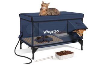 Wagstro Heated Cat House, Super Large Dark Blue, 29"x17"x20" New, Open Box
