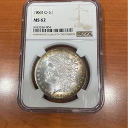 1884 O Morgan Dollar $1 NGC Ms62  Beautiful Toning