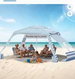 Beach Canopy Cabana with 4 Corners, 6.5'×6.5' Tent Sun Shelter, Adjustable Height Beach Umbrella Tent with Side Wall