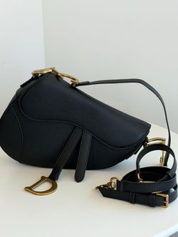 Black Leather Saddle Bag with Gold
