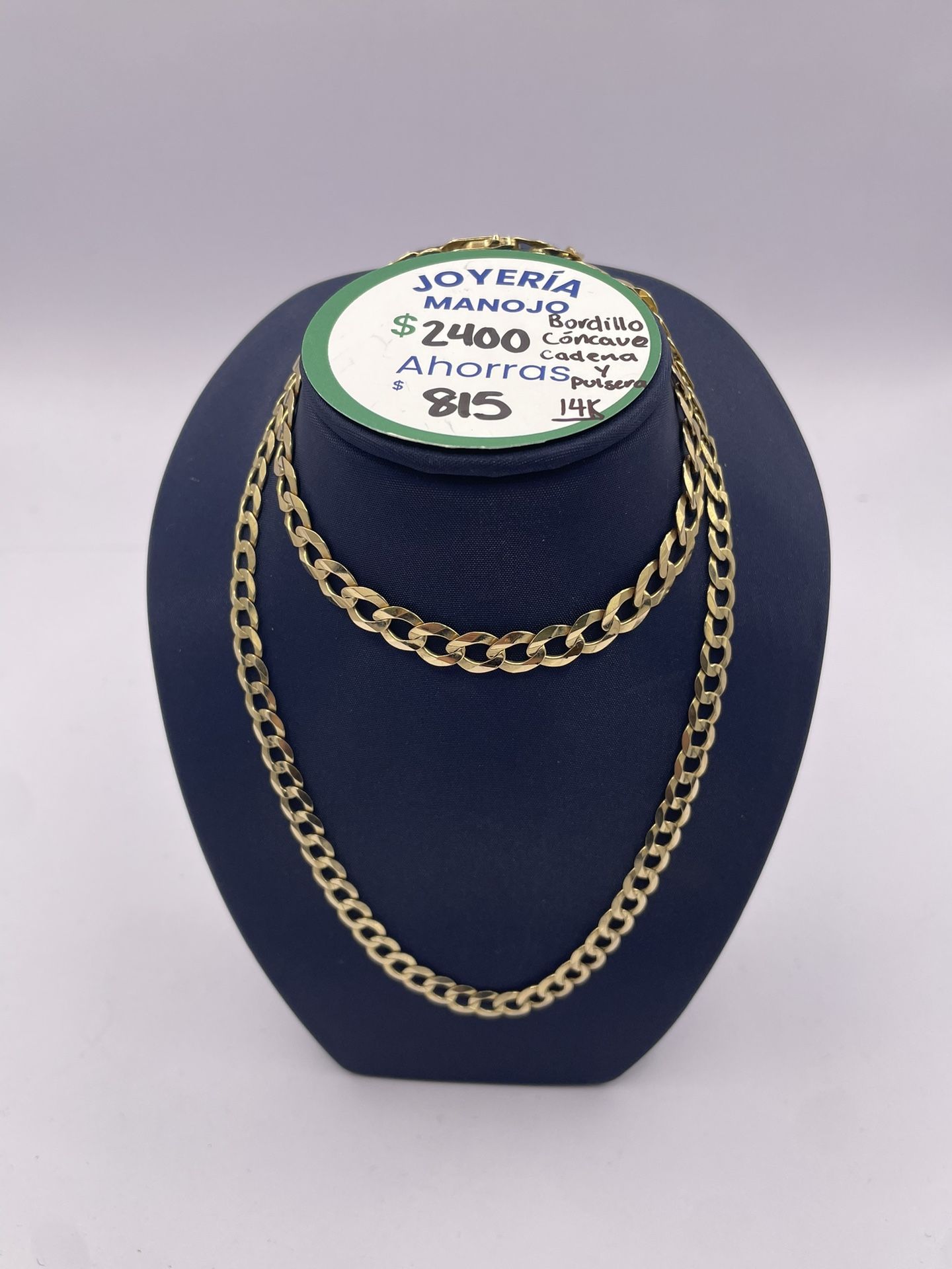 Jewelry Bundle, 14k Yellow Gold Concave Curb Chain & Bracelet