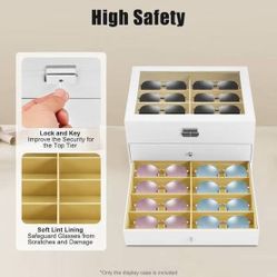 YIYIBYUS 3-layer White Medium Density Fiberboard Eyeglass Sunglasses Glasses Display Case