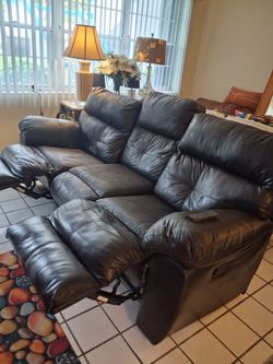 LEATHER SOFA w/DUAL-RECLINER, MUST SELL TODAY! $75