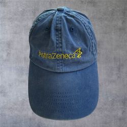 Vintage AstraZeneca Hat Pharma Promo Cap Y2K Blue Cotton Embroidered Dad Strap