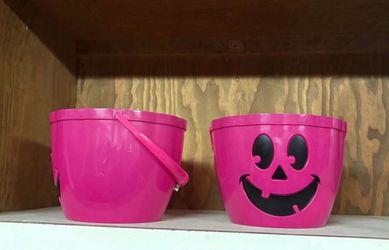 Halloween Plastic Trick-or-Treat Pink Buckets With Light Up Handles