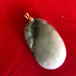 Certified A jadeite jade light green color and dark color pendant with 18 Kt yellow gold bail